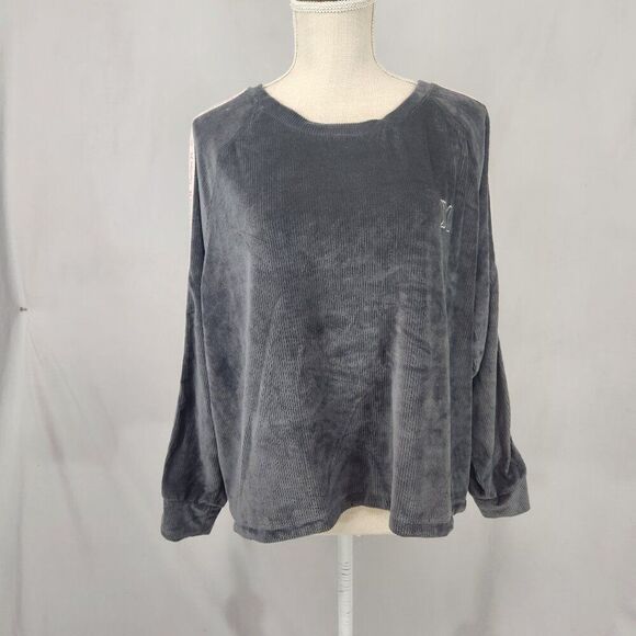 Hurley Chenille Crop Top Womnens Size XL Long Sleeve Velour Long Sleeve Gray - Picture 1 of 10